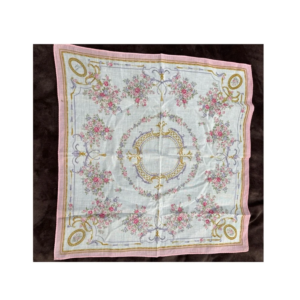 Dior Floral Patterned Scarf with Pink and Gold Accents.